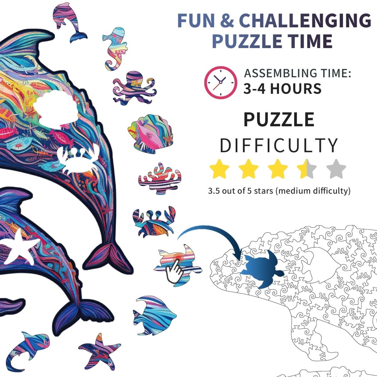 Parent child Whale Wooden Jigsaw Puzzle - KAAYEE Puzzle