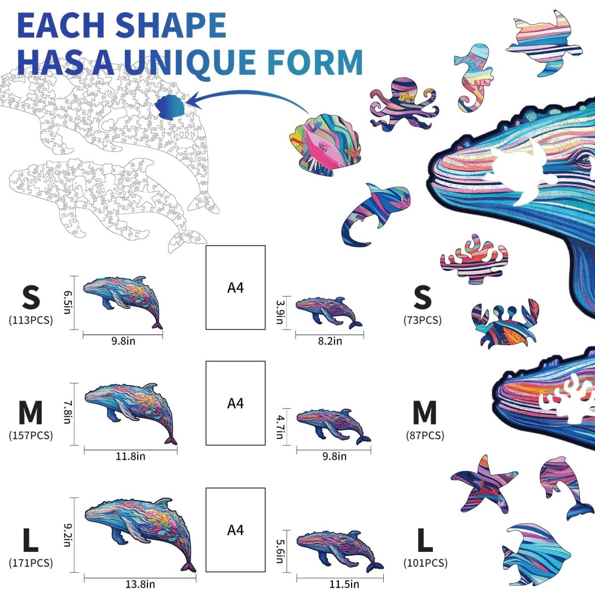 Parent child Whale Wooden Jigsaw Puzzle - KAAYEE Puzzle