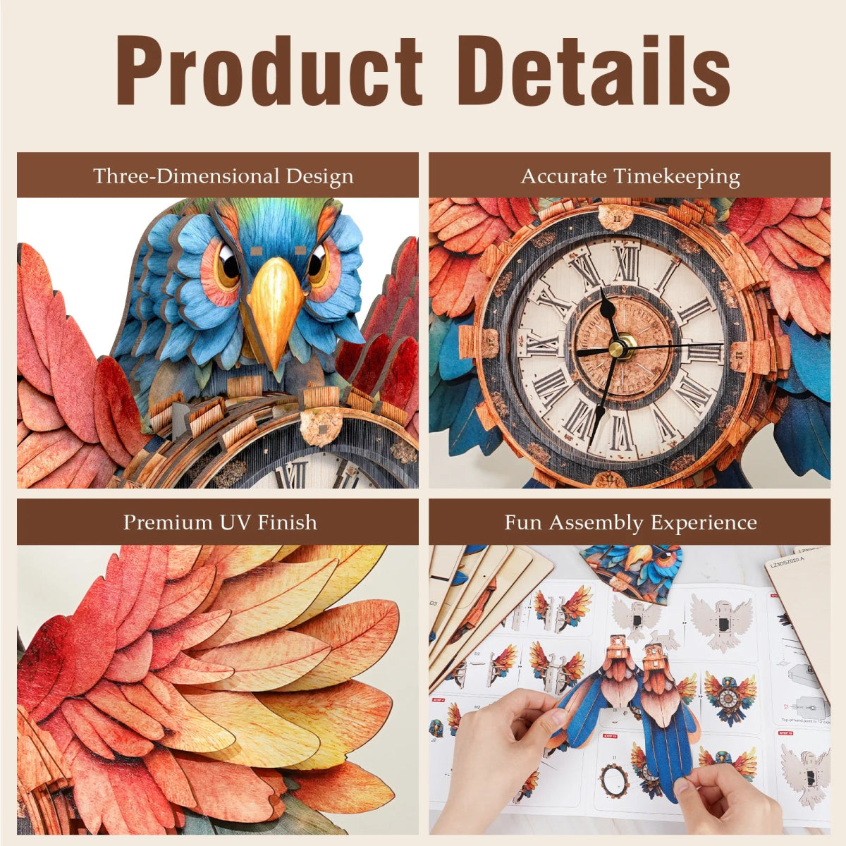 Parrot Wooden Clock Kit - KAAYEE Puzzle