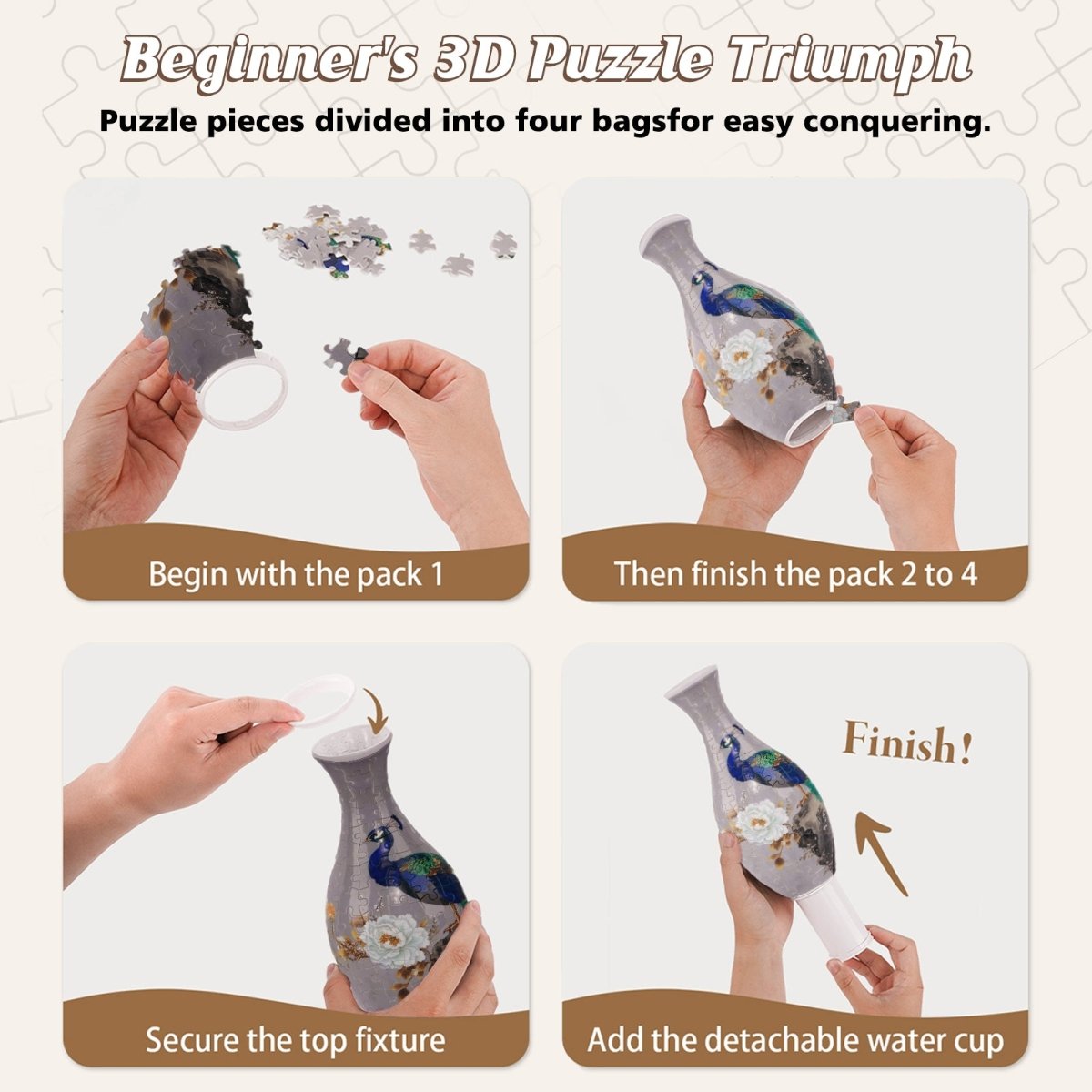 Peacock 3D Vase Puzzle Kit - KAAYEE Puzzle
