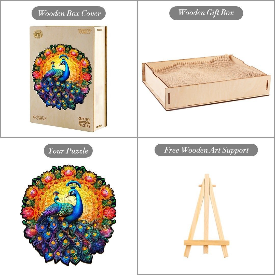 Peacock Family Wooden Jigsaw Puzzle - KAAYEE Puzzle