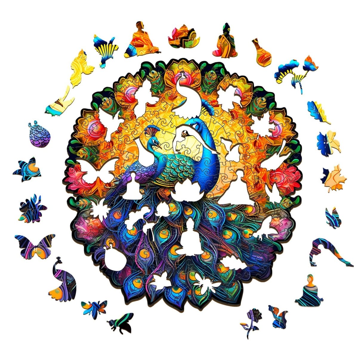 Peacock Family Wooden Jigsaw Puzzle - KAAYEE Puzzle
