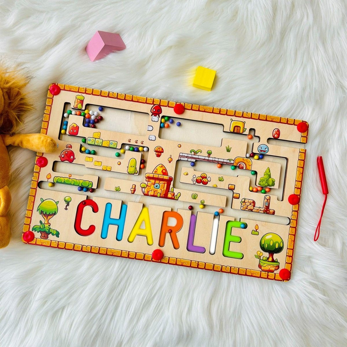 Personalized Baby Name Wooden Magnetic Maze Puzzle with Forest Theme - KAAYEE Puzzle