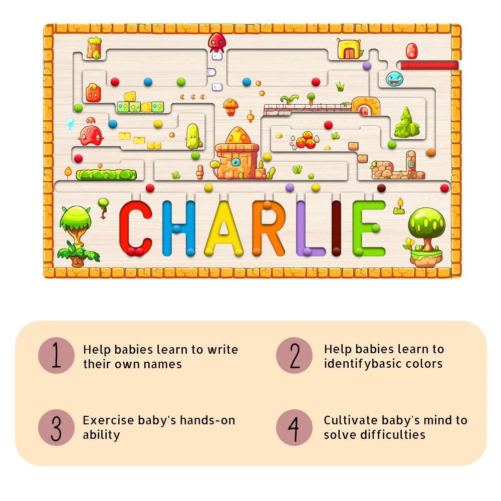 Personalized Baby Name Wooden Magnetic Maze Puzzle with Forest Theme - KAAYEE Puzzle