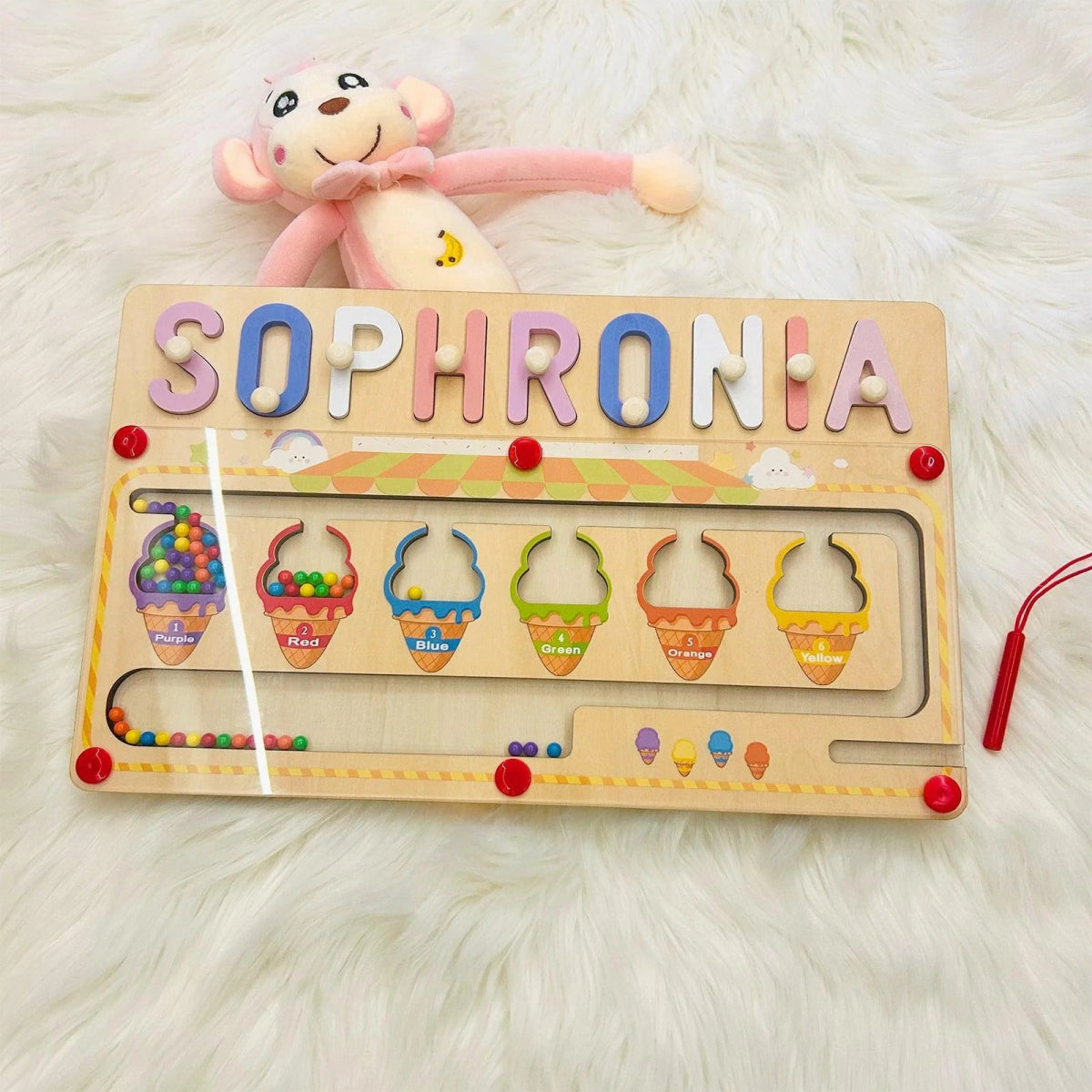 Personalized Baby Name Wooden Magnetic Maze Puzzle with Ice - cream Theme - KAAYEE Puzzle