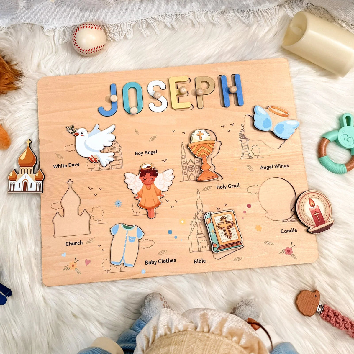 Personalized Baby Name Wooden Puzzle with Baptism Boy Set - KAAYEE Puzzle