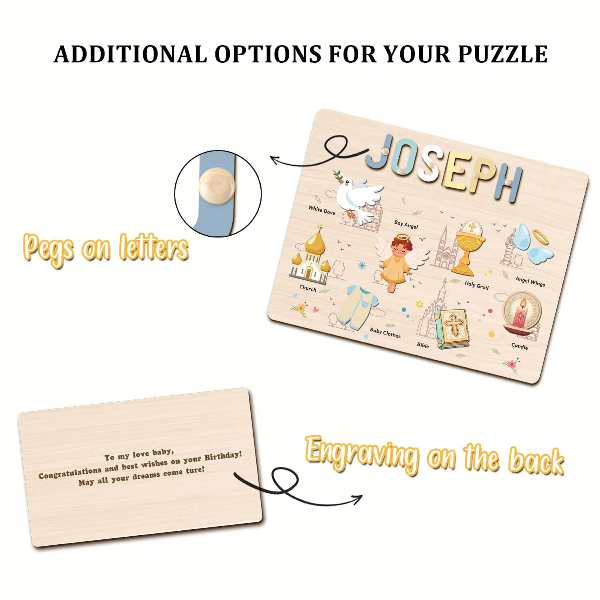 Personalized Baby Name Wooden Puzzle with Baptism Boy Set - KAAYEE Puzzle