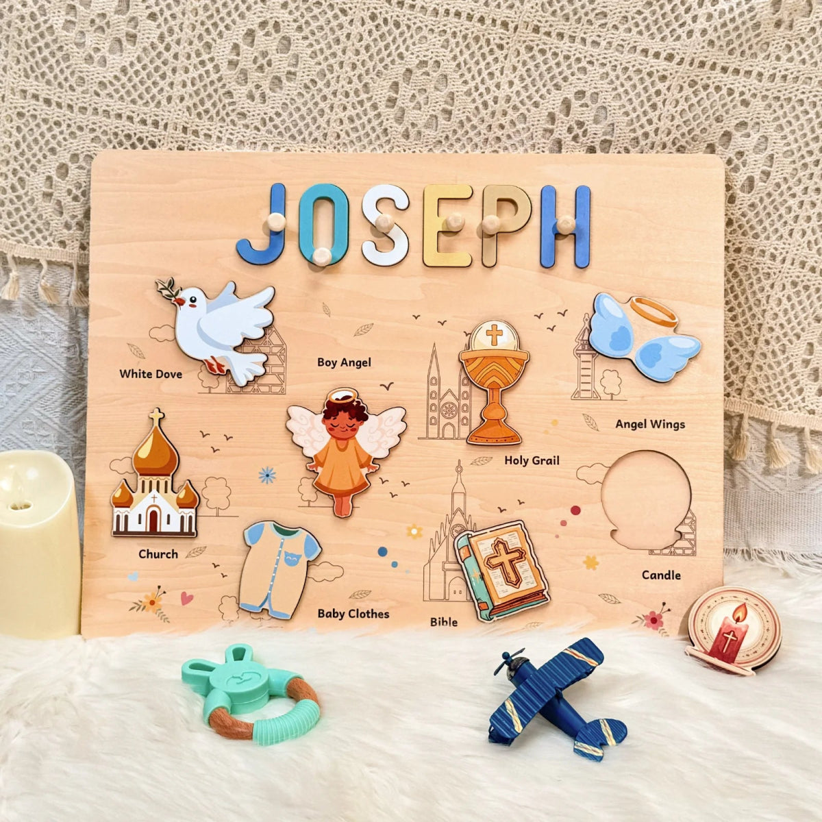 Personalized Baby Name Wooden Puzzle with Baptism Boy Set - KAAYEE Puzzle