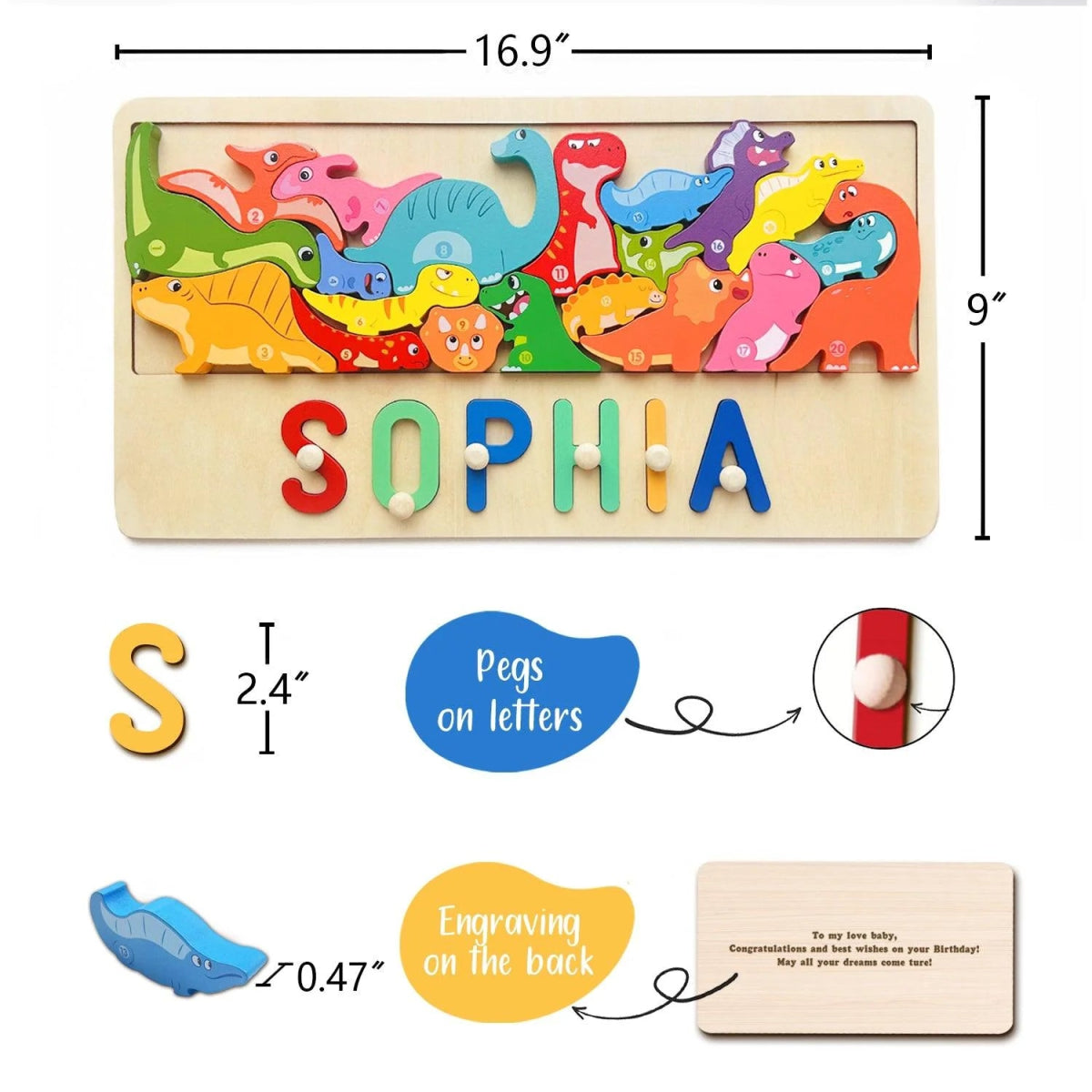 Personalized Baby Name Wooden Puzzle with Dinosaur Puzzles - KAAYEE Puzzle
