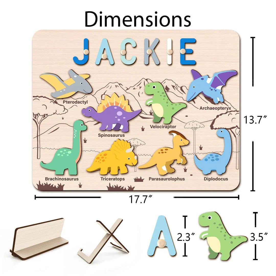 Personalized Baby Name Wooden Puzzle with Dinosaurs - KAAYEE Puzzle