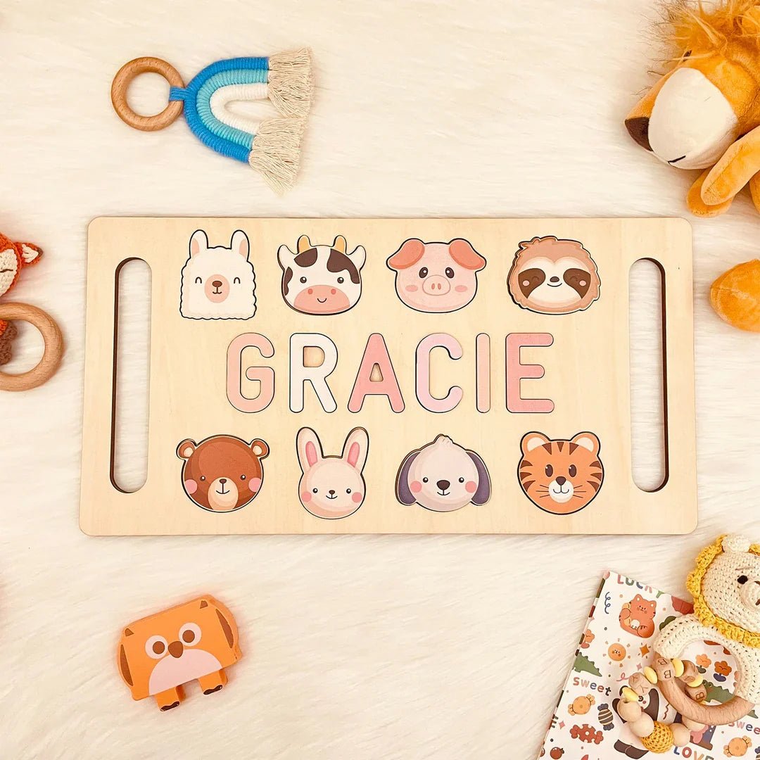 Personalized Baby Name Wooden Puzzle with Handle - KAAYEE Puzzle