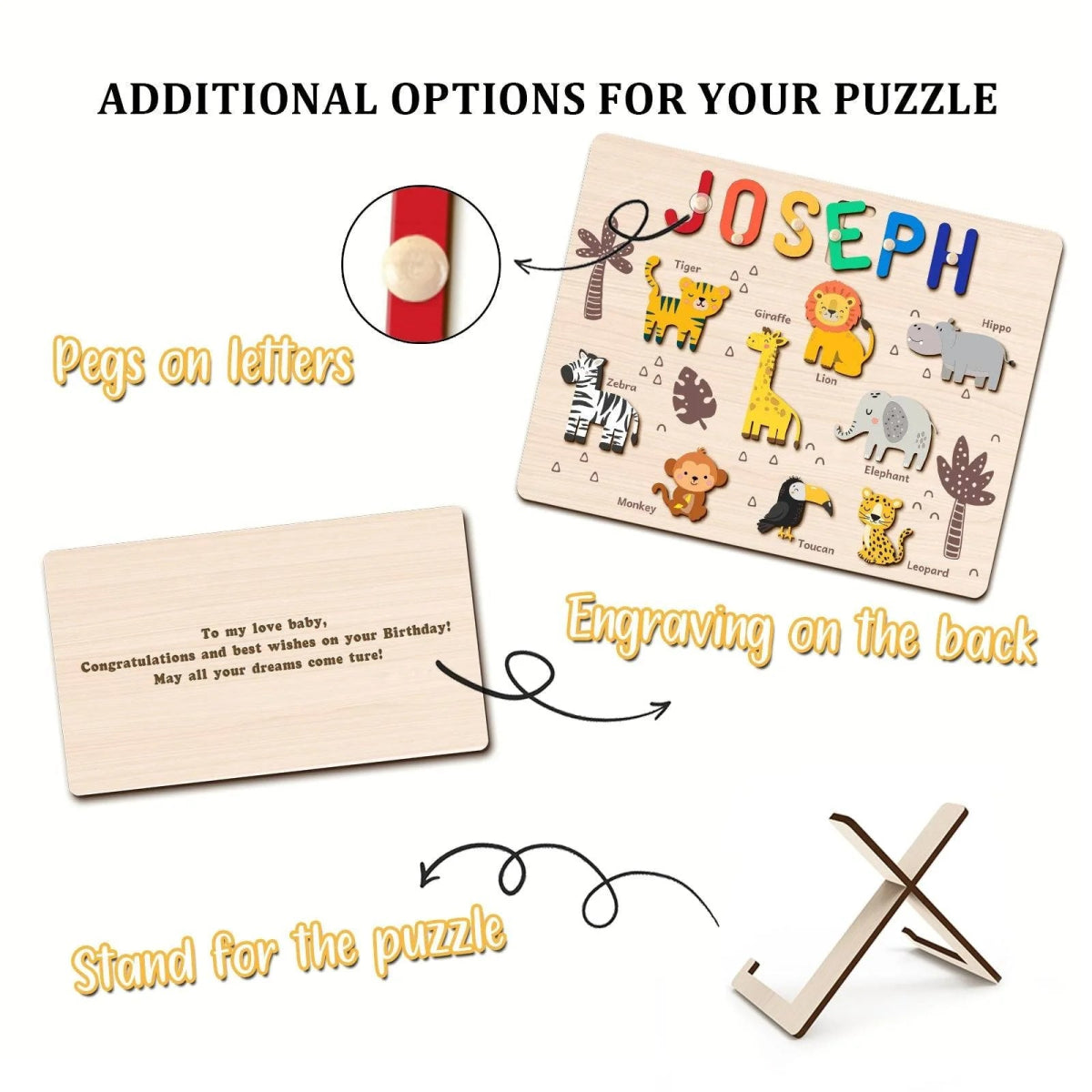 Personalized Baby Name Wooden Puzzle with Jungle Animals - KAAYEE Puzzle