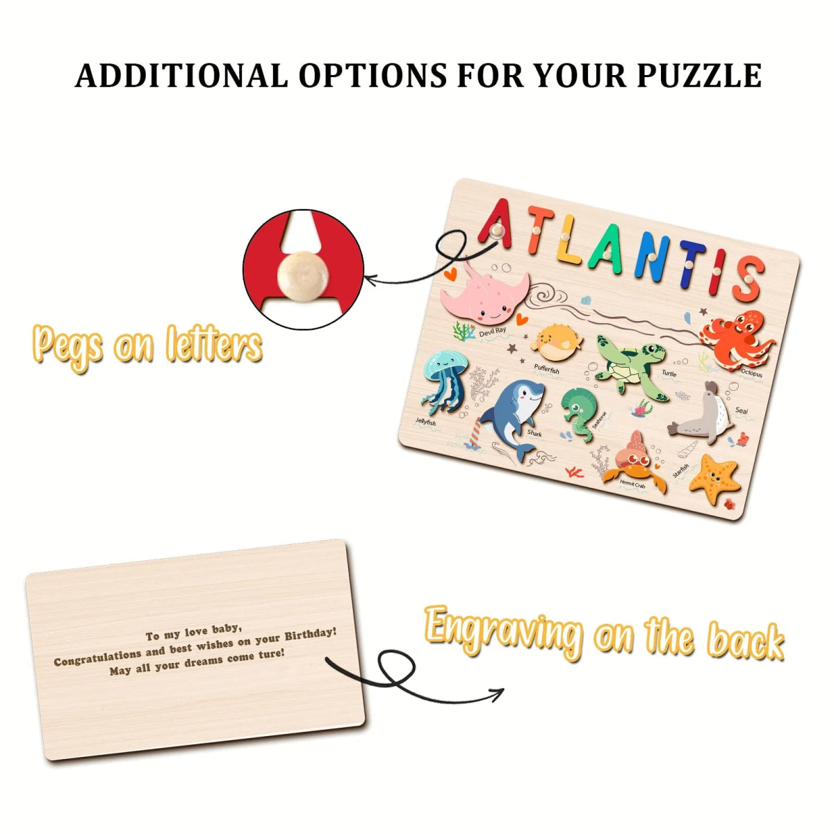Personalized Baby Name Wooden Puzzle with Marine Animals - KAAYEE Puzzle