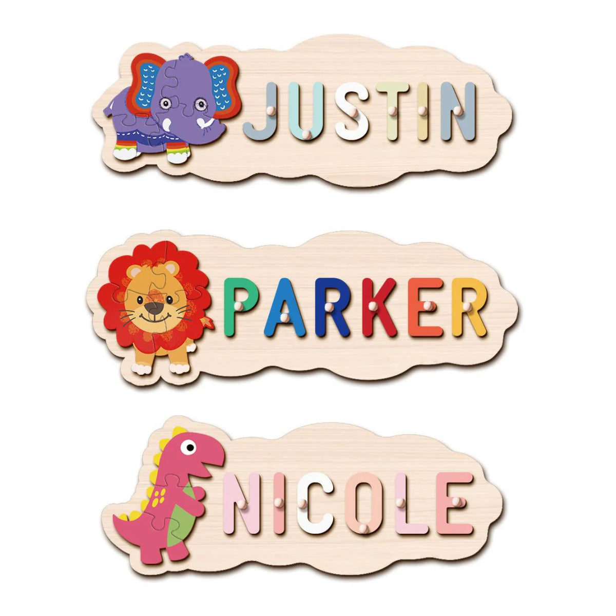 Personalized Baby Name Wooden Puzzle with One Animal Puzzle - KAAYEE Puzzle