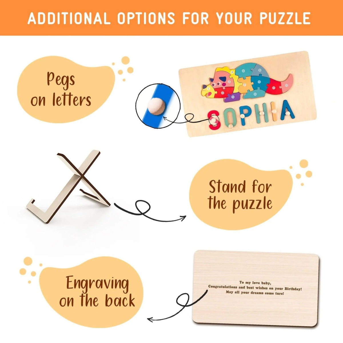 Personalized Baby Name Wooden Puzzle with Stacking Animals - KAAYEE Puzzle