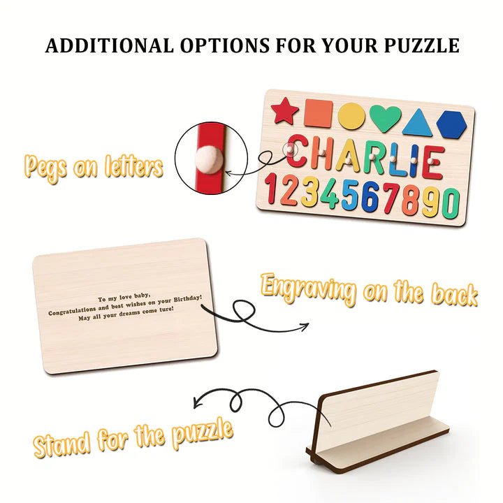 Personalized Numbers And Shapes Baby Wooden Jigsaw Puzzle - KAAYEE Puzzle