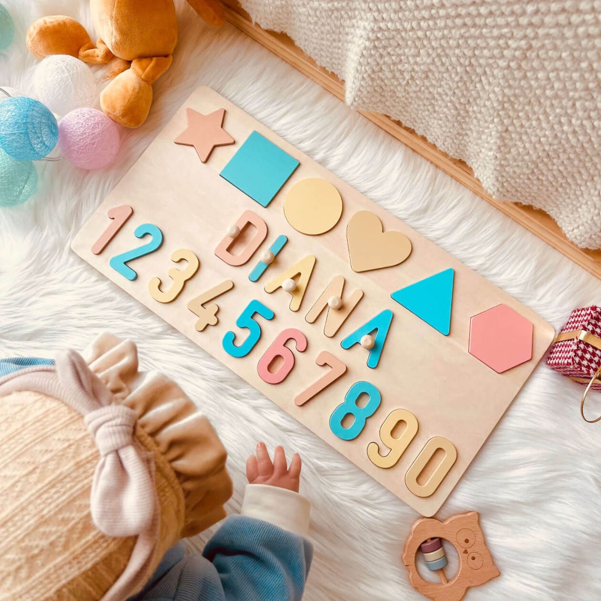 Personalized Numbers And Shapes Baby Wooden Jigsaw Puzzle - KAAYEE Puzzle