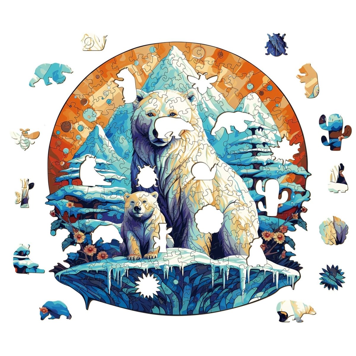Polar bear family 2 Wooden Jigsaw Puzzle - KAAYEE Puzzle