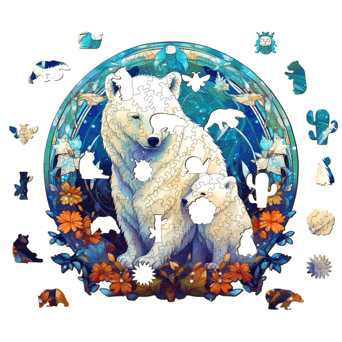 Polar bear family 3 Wooden Jigsaw Puzzle - KAAYEE Puzzle