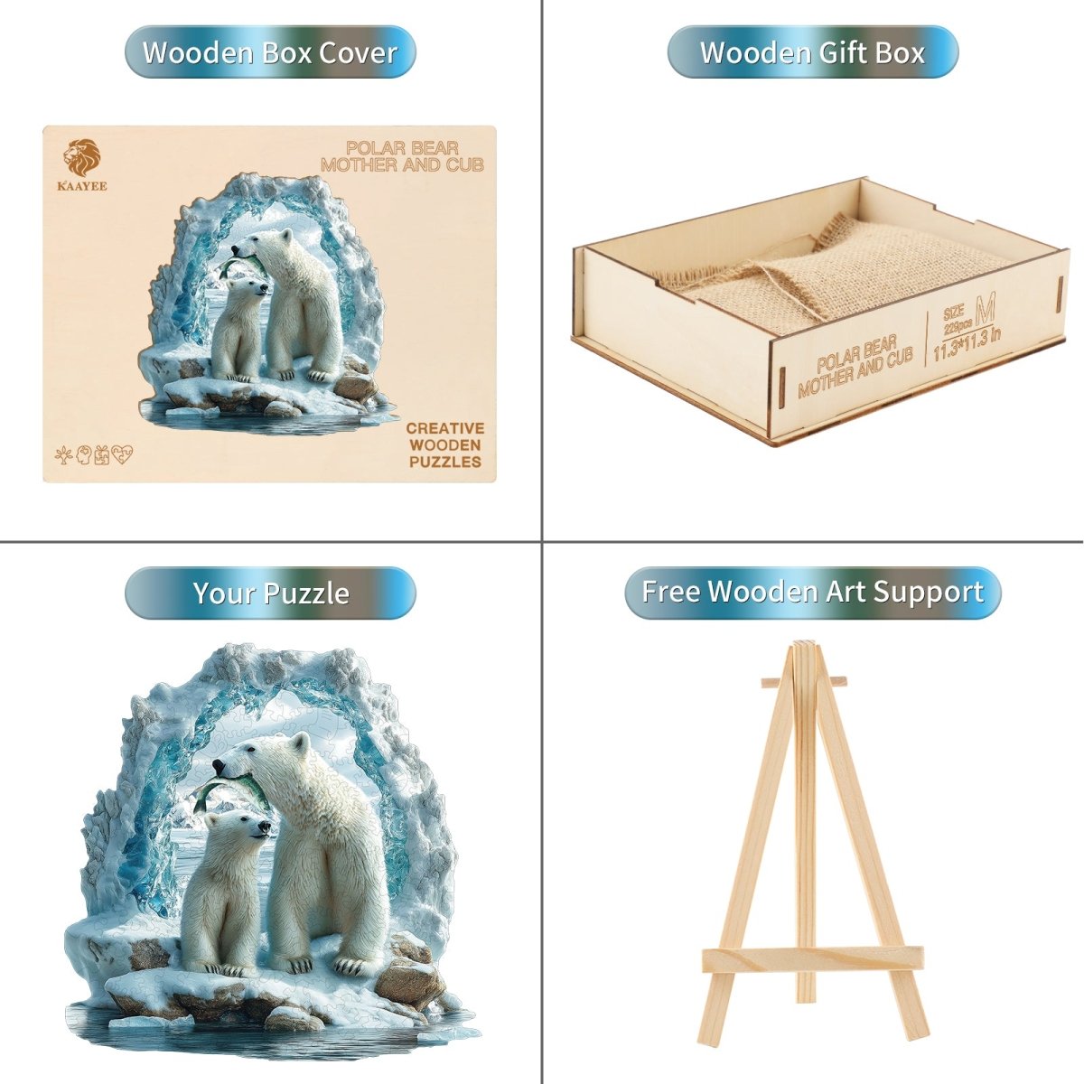 Polar bear mother and cub Wooden Jigsaw Puzzle - KAAYEE Puzzle