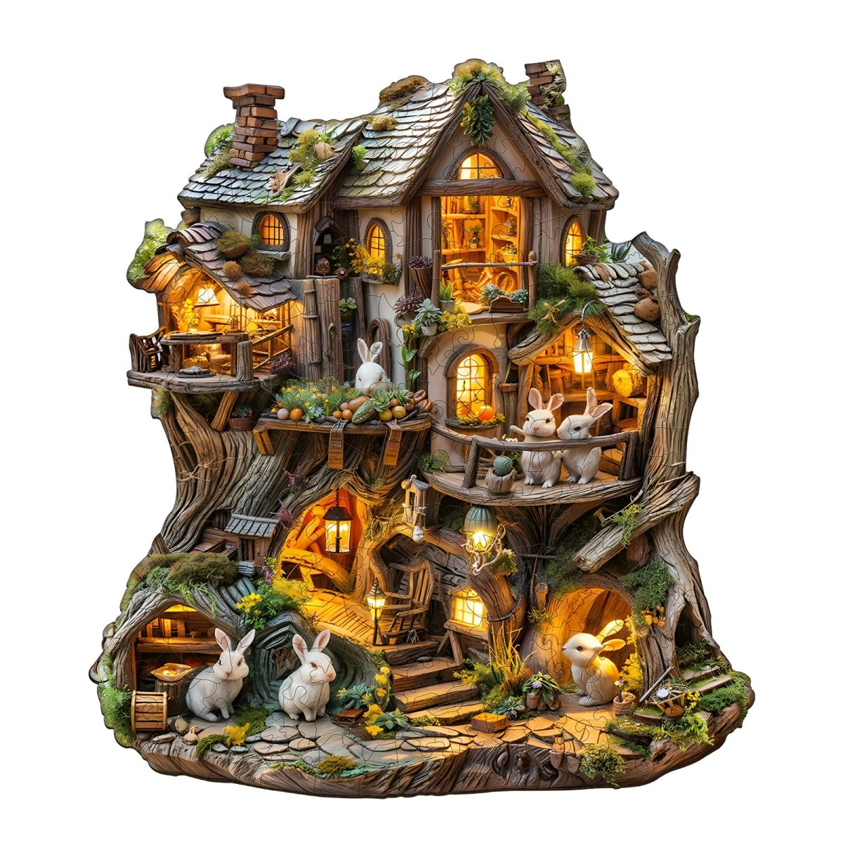 Rabbit’s Tree House Wooden Jigsaw Puzzle - KAAYEE Puzzle