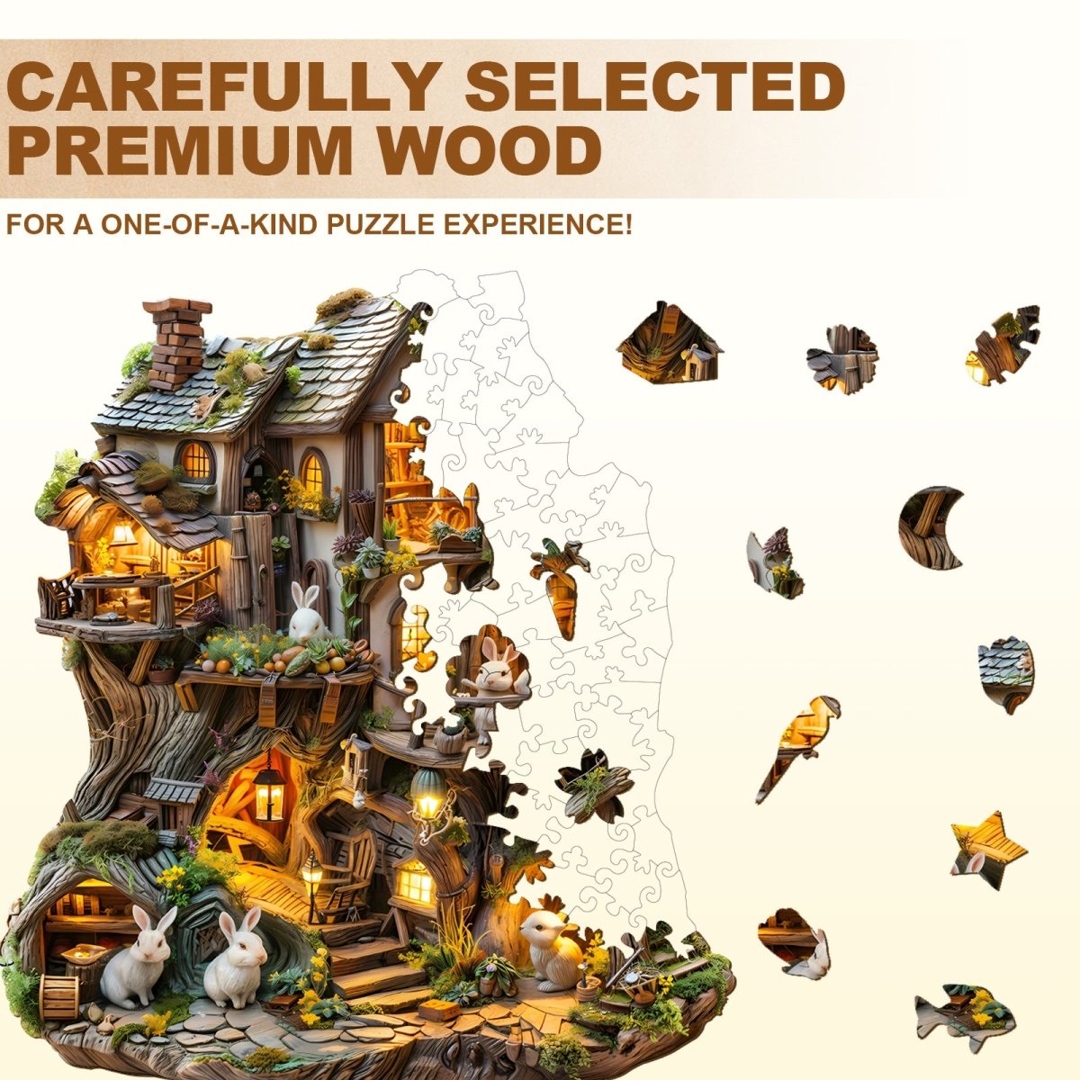 Rabbit’s Tree House Wooden Jigsaw Puzzle - KAAYEE Puzzle