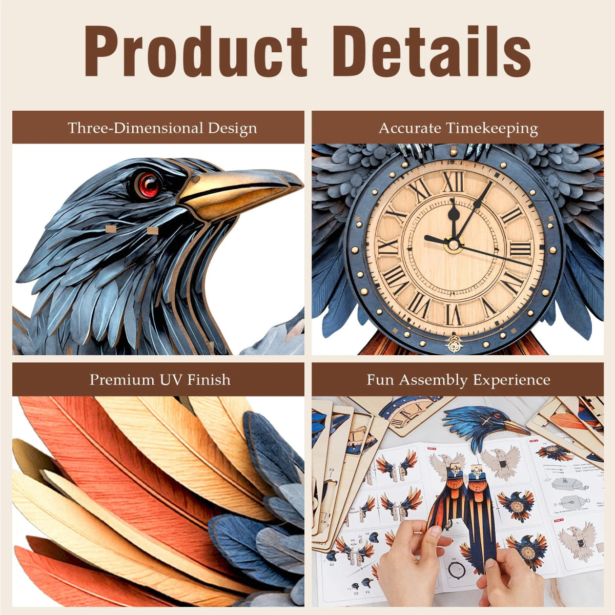 Raven Wooden Clock Kit - KAAYEE Puzzle