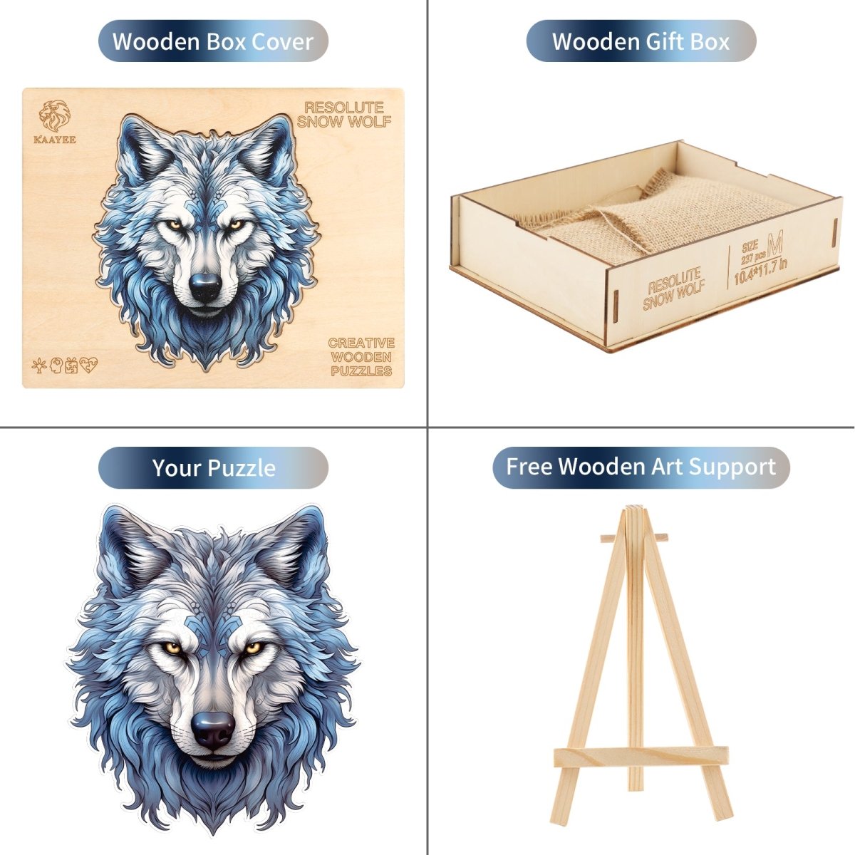 Resolute Snow Wolf Wooden Jigsaw Puzzle - KAAYEE Puzzle