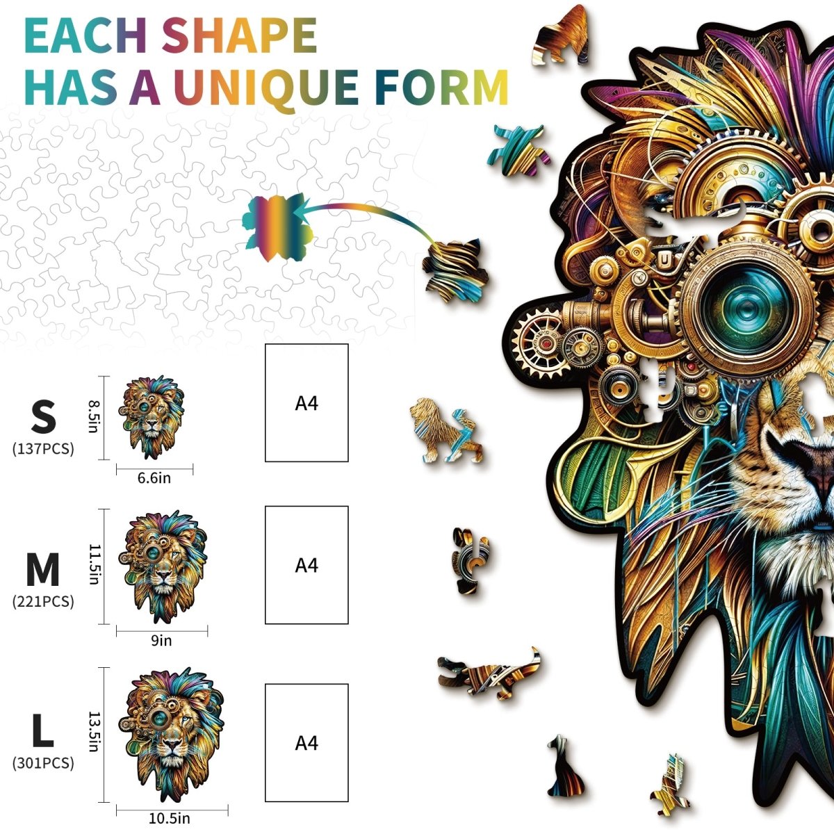 Retro Mechanical Lion Wooden Jigsaw Puzzle - KAAYEE Puzzle