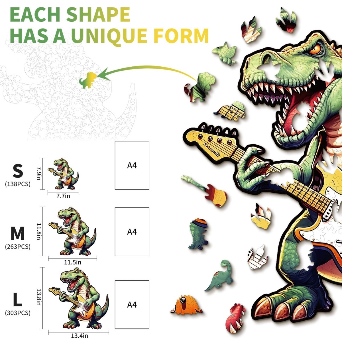 Rock T Rex Wooden Jigsaw Puzzle - KAAYEE Puzzle