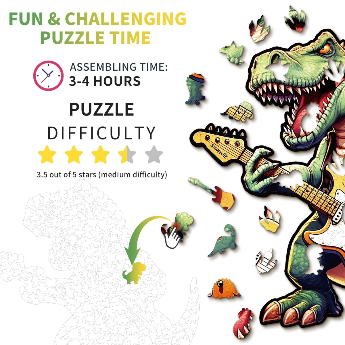 Rock T Rex Wooden Jigsaw Puzzle - KAAYEE Puzzle