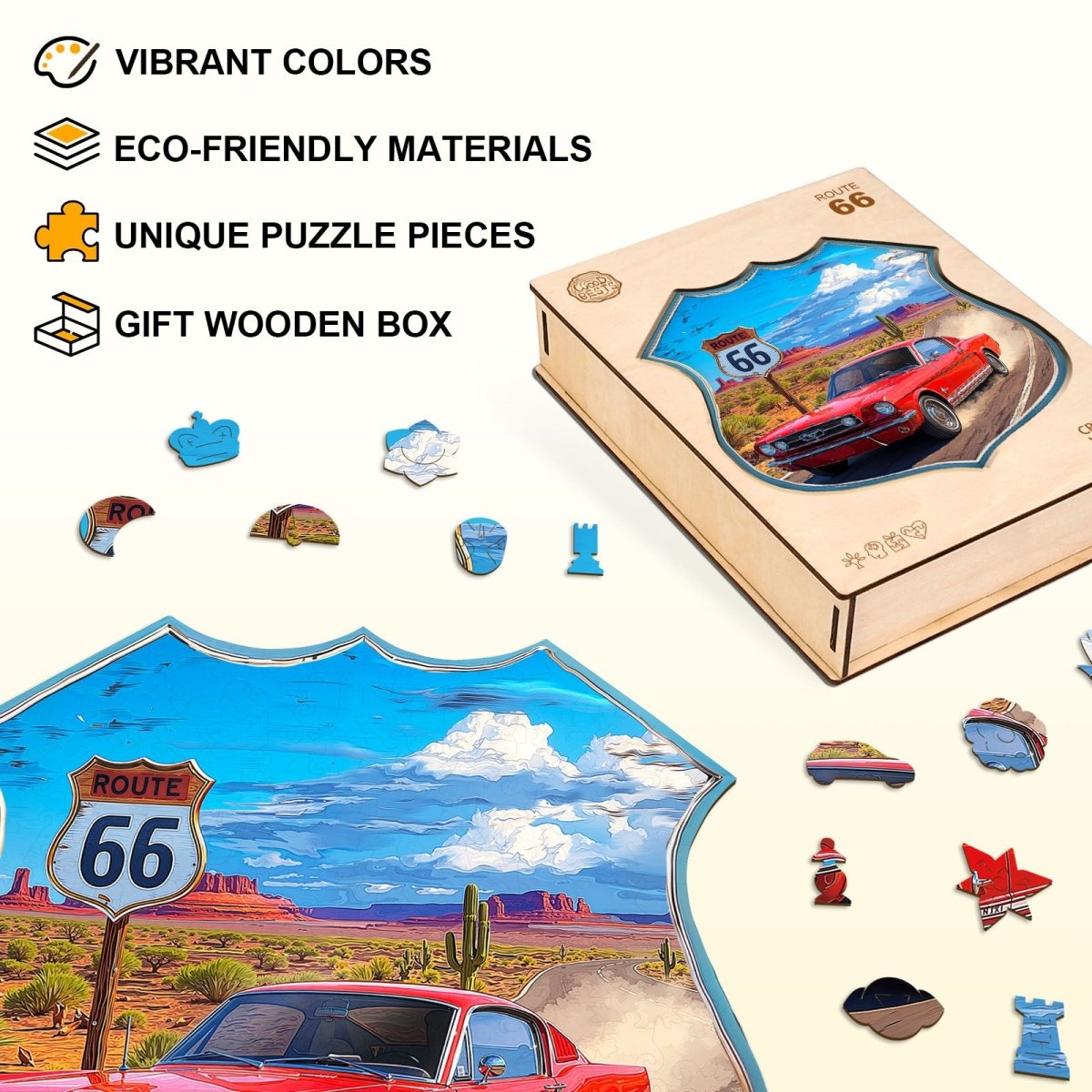 Route 66 Wooden Jigsaw Puzzle - KAAYEE Puzzle