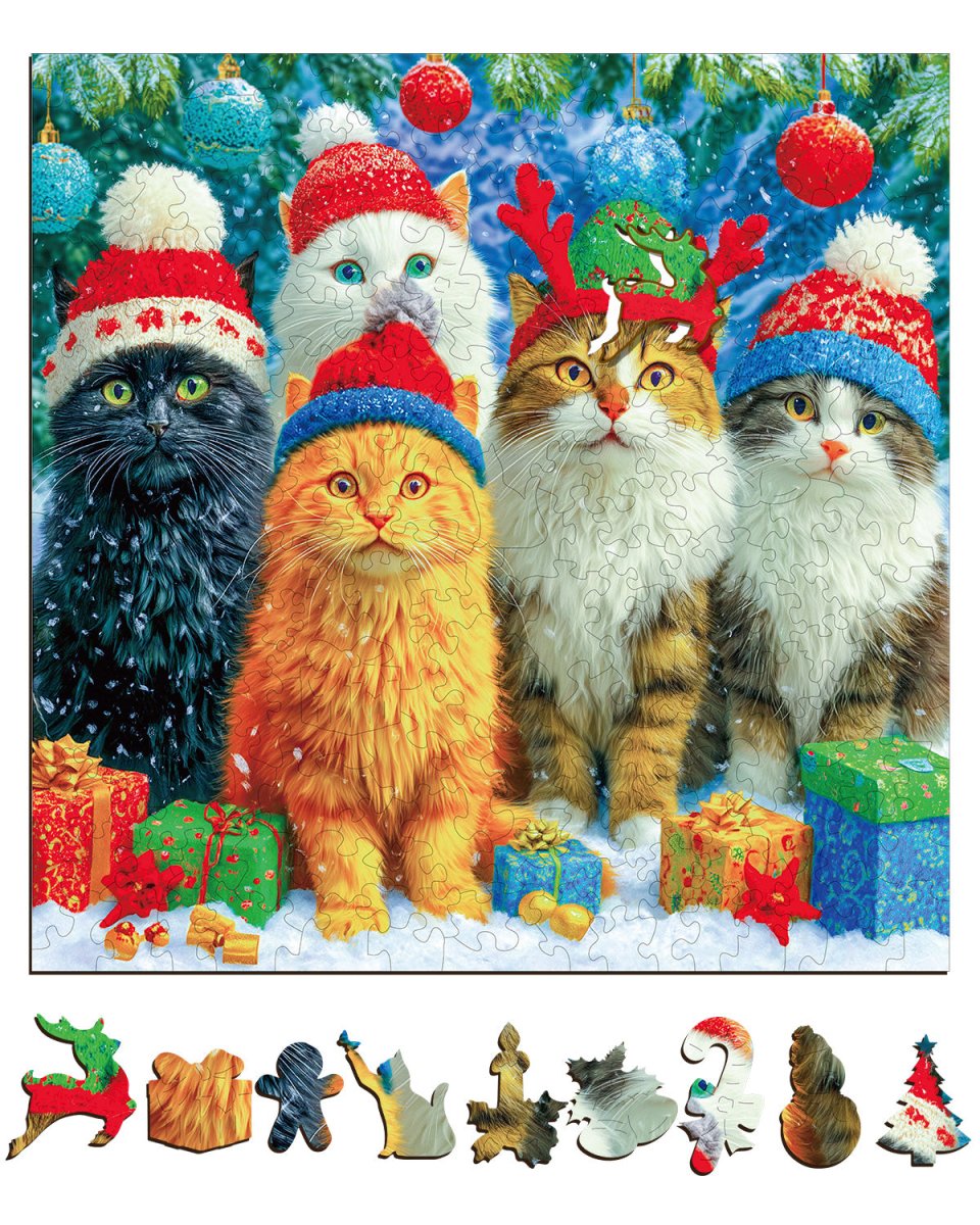 Santa Kitty Wooden Jigsaw Puzzle - KAAYEE Puzzle