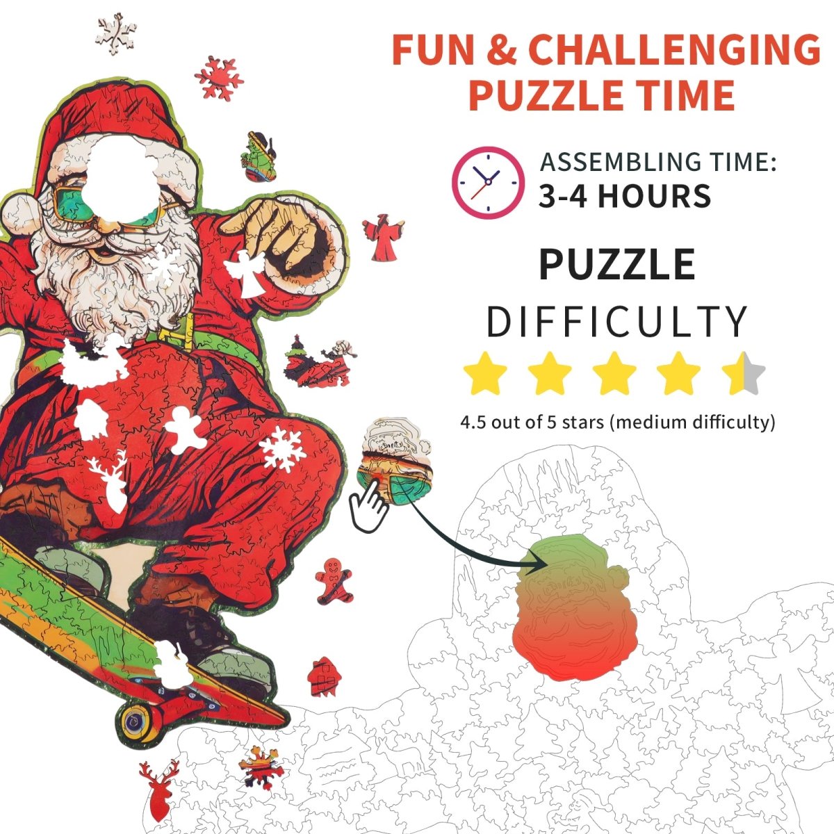 Skateboarding Santa Claus Wooden Jigsaw Puzzle - KAAYEE Puzzle
