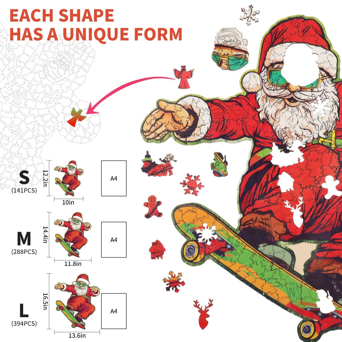 Skateboarding Santa Claus Wooden Jigsaw Puzzle - KAAYEE Puzzle