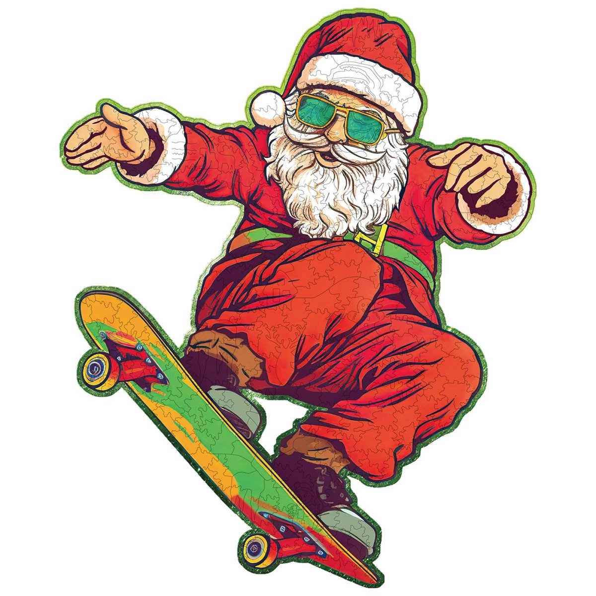 Skateboarding Santa Claus Wooden Jigsaw Puzzle - KAAYEE Puzzle