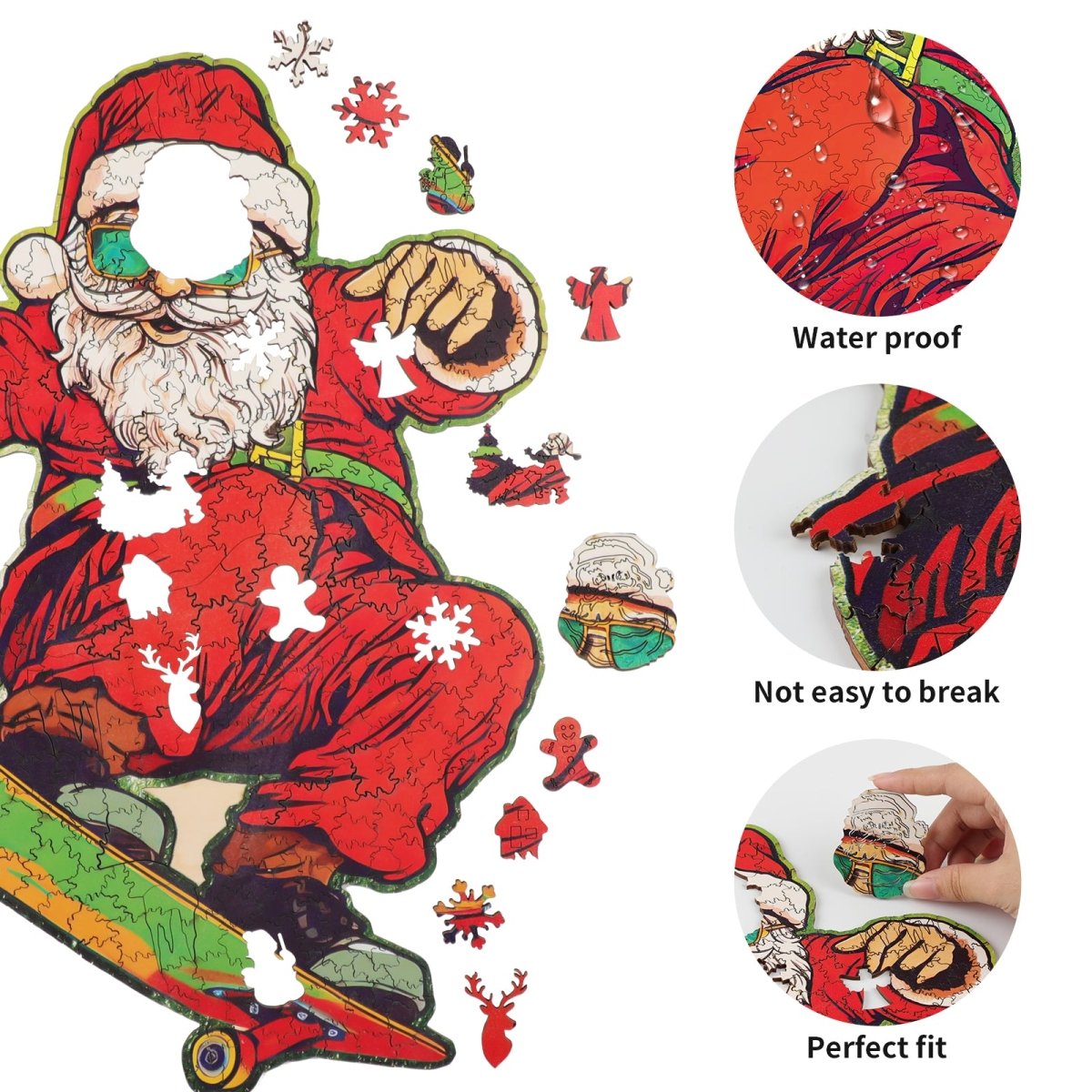 Skateboarding Santa Claus Wooden Jigsaw Puzzle - KAAYEE Puzzle