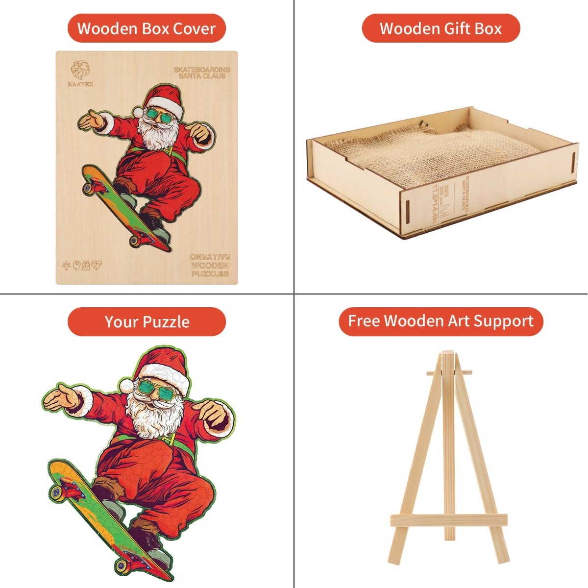 Skateboarding Santa Claus Wooden Jigsaw Puzzle - KAAYEE Puzzle