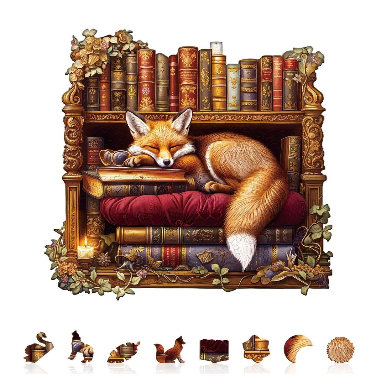 Sleep Library - Fox Wooden Jigsaw Puzzle - KAAYEE Puzzle