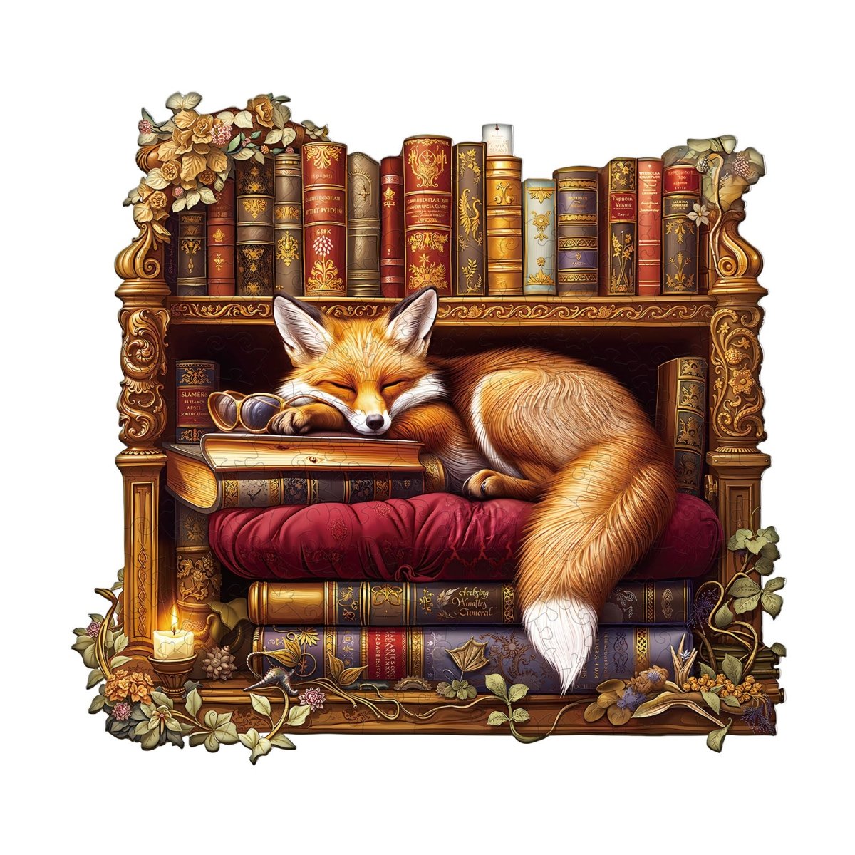 Sleep Library - Fox Wooden Jigsaw Puzzle - KAAYEE Puzzle