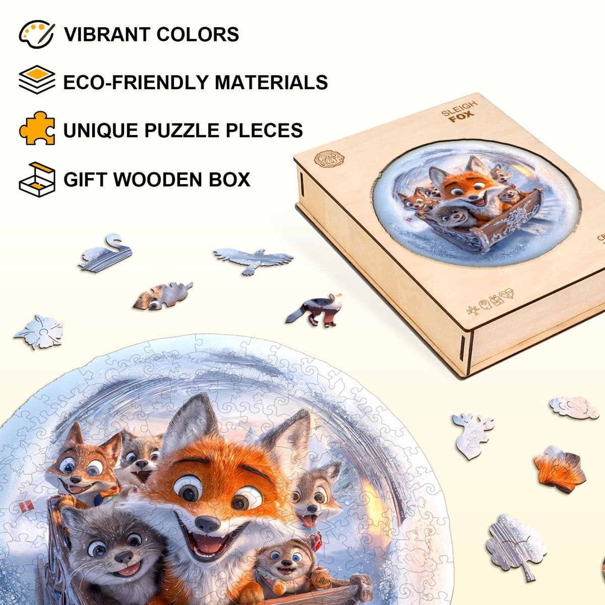 Sleigh fox Wooden Jigsaw Puzzle - KAAYEE Puzzle