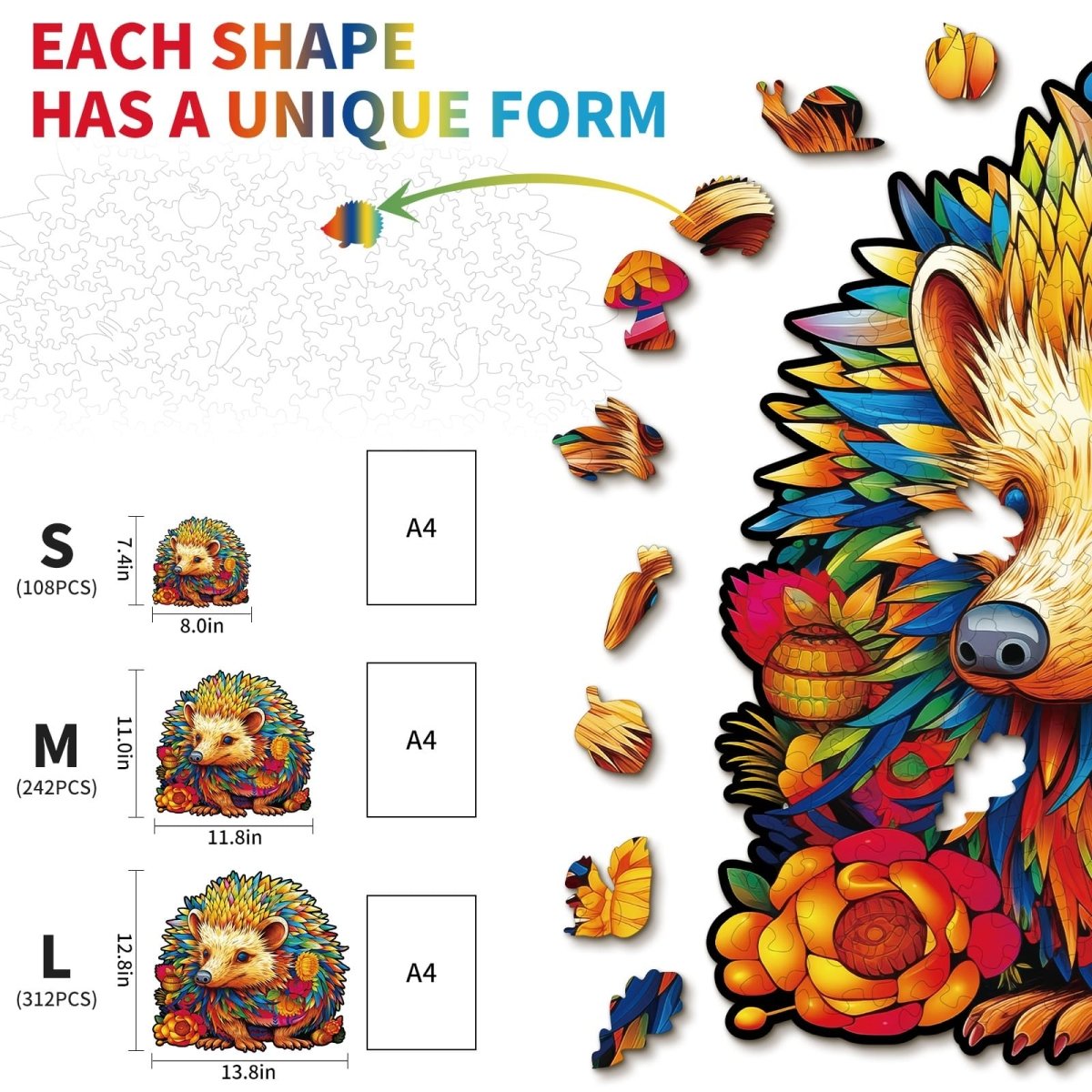 Smart Hedgehog Wooden Jigsaw Puzzle - KAAYEE Puzzle