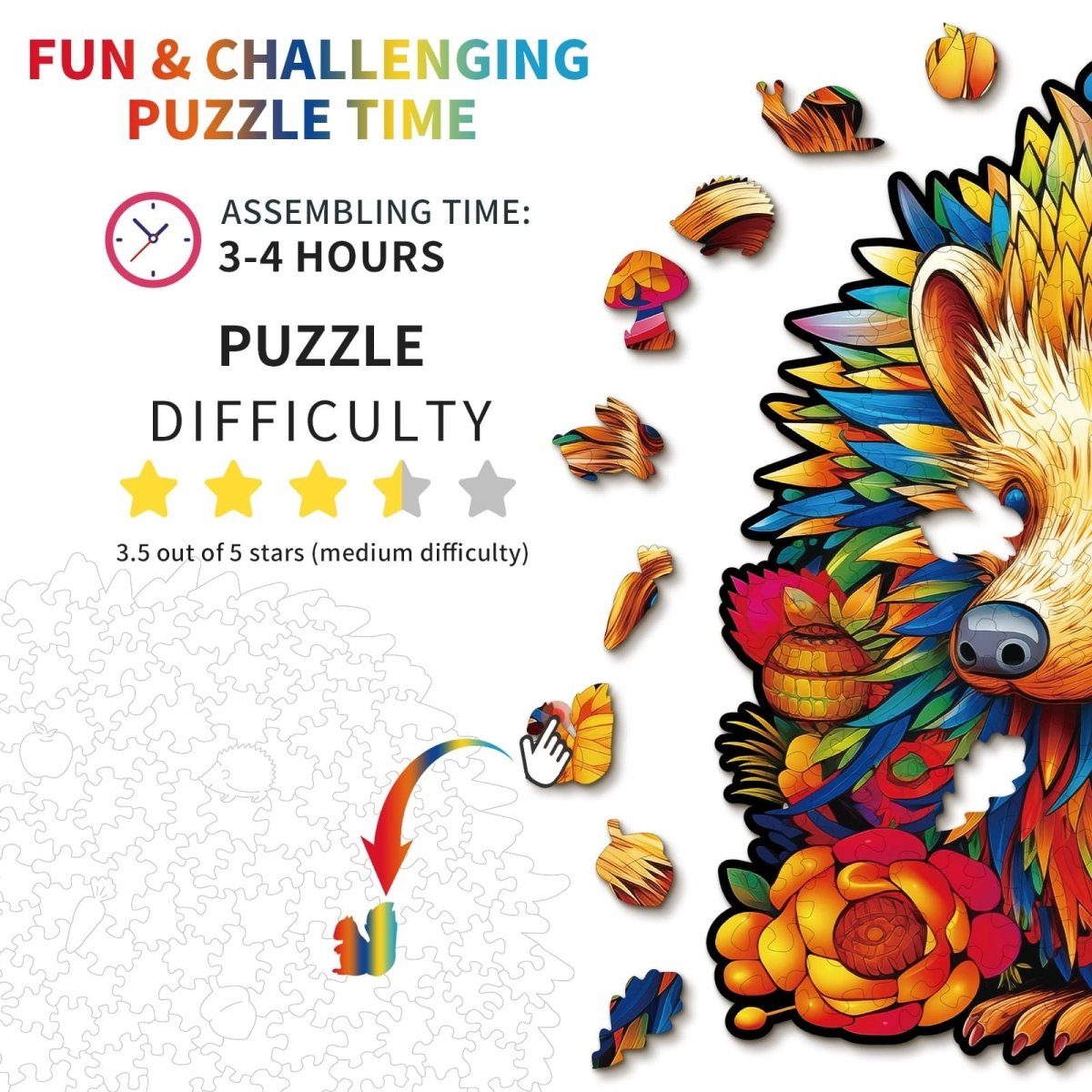 Smart Hedgehog Wooden Jigsaw Puzzle - KAAYEE Puzzle