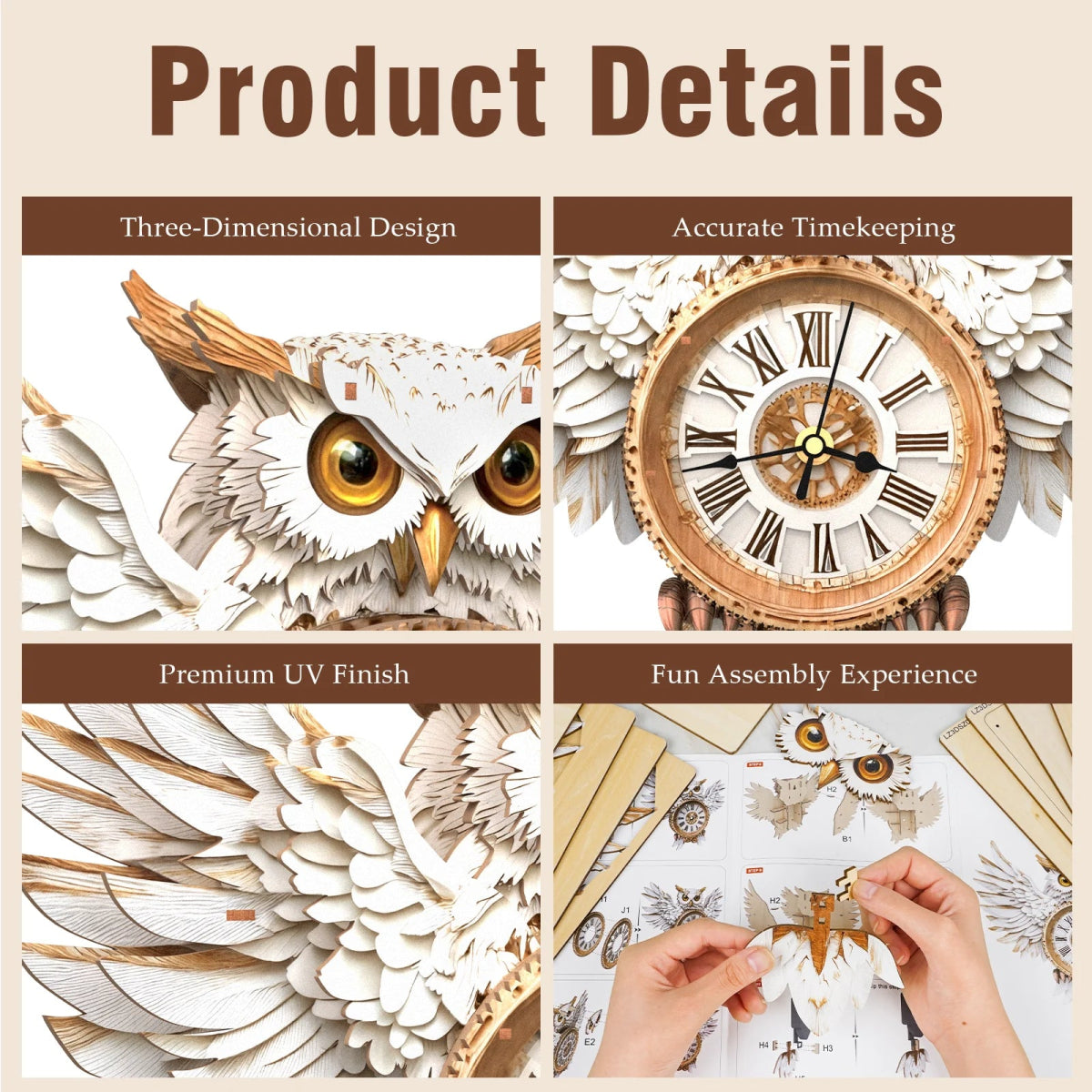 Snowy Owl Wooden Clock Kit - KAAYEE Puzzle