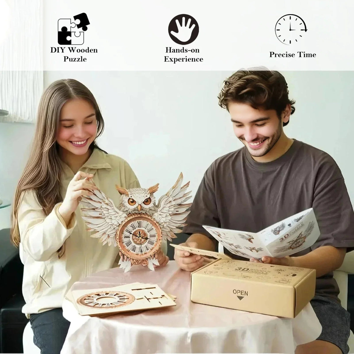 Snowy Owl Wooden Clock Kit - KAAYEE Puzzle
