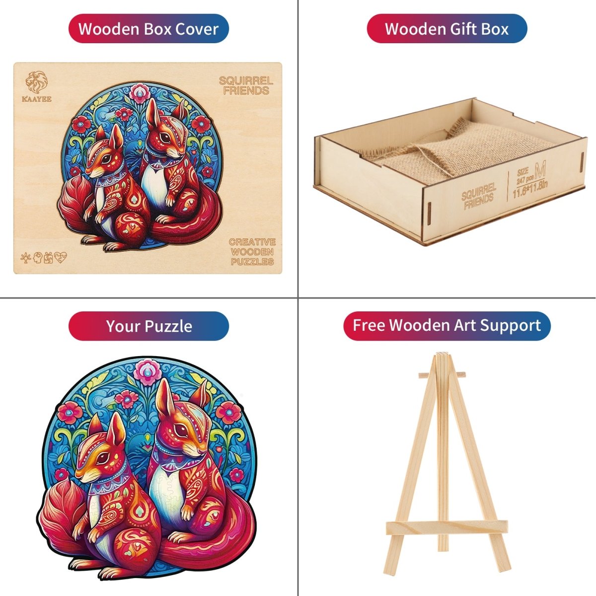 Squirrel Friends Wooden Jigsaw Puzzle - KAAYEE Puzzle