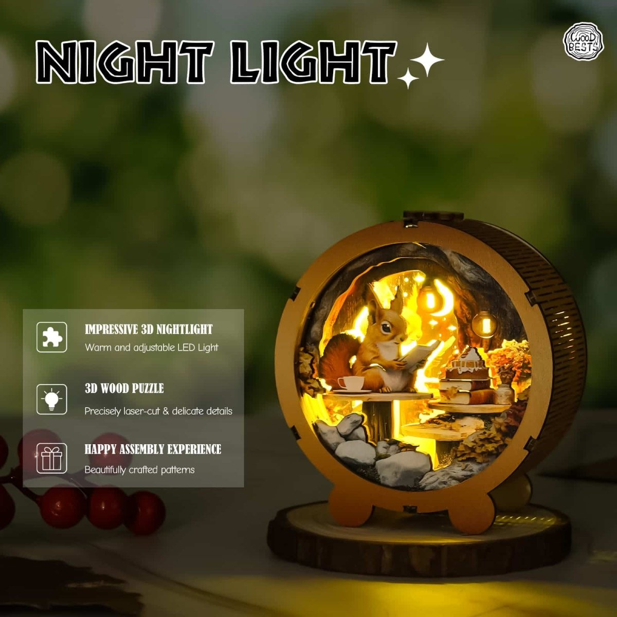 Squirrel's Cozy Corner Night Light - KAAYEE Puzzle