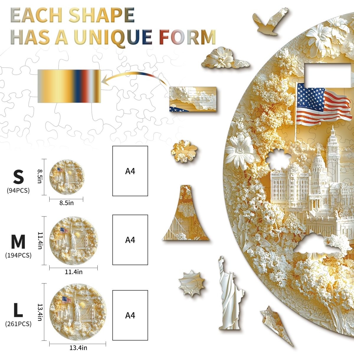 Statue of Liberty and Flag Wooden Jigsaw Puzzle - KAAYEE Puzzle