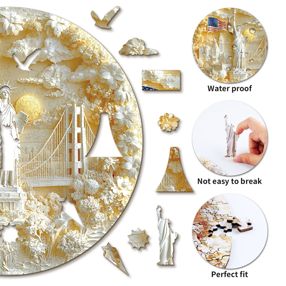 Statue of Liberty and Flag Wooden Jigsaw Puzzle - KAAYEE Puzzle