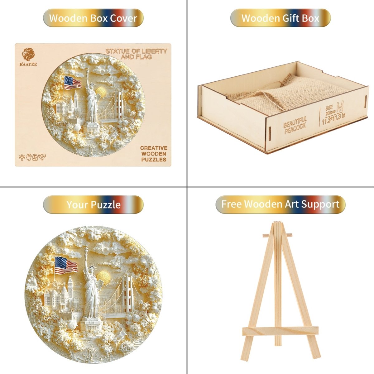 Statue of Liberty and Flag Wooden Jigsaw Puzzle - KAAYEE Puzzle